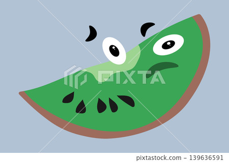 Skeptical kiwi fruit sticker with suspicious face cartoon character, vector illustration Skeptical kiwi fruit sticker with suspicious face cartoon character, vector illustration 139636591