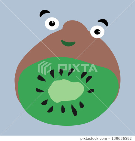 Cute smiling kiwi fruit sticker with happy friendly face cartoon character, vector illustration Cute smiling kiwi fruit sticker with happy friendly face cartoon character, vector illustration 139636592