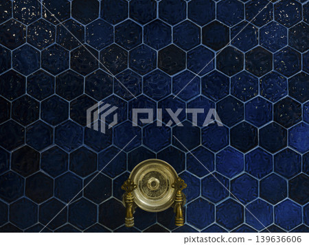 blue tiles and copper fountain in a Turkish bath blue tiles and copper fountain in a Turkish bath 139636606