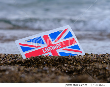 London city sign on the beach London city sign on the beach 139636620
