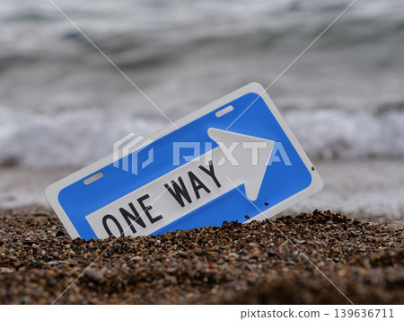 one way sign on the beach one way sign on the beach 139636711
