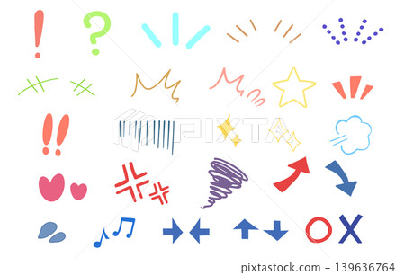 Hand-drawn symbols and emotional expression embellishments set (color) Hand-drawn symbols and emotional expression embellishments set (color) 139636764