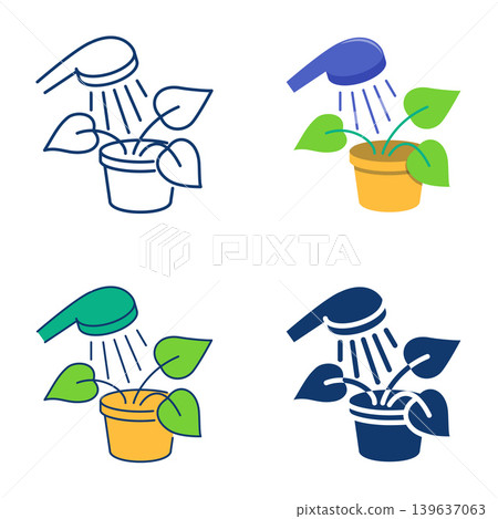 Warm shower for plant icon set 139637063