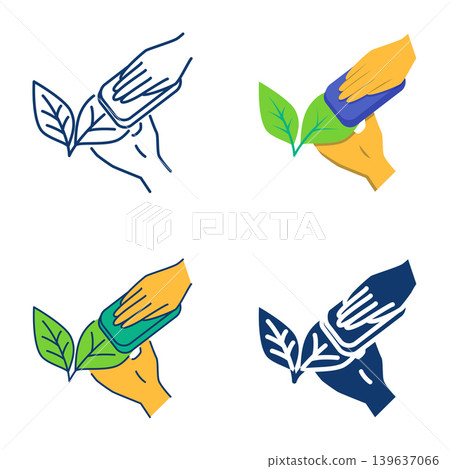 Hands wiping plant leaf icon set Hands wiping plant leaf icon set 139637066