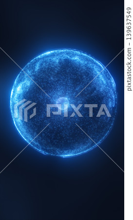 Glowing blue cosmic sphere with swirling plasma texture on a dark background, symbolizing space, science, energy, and futuristic mystery. 139637549