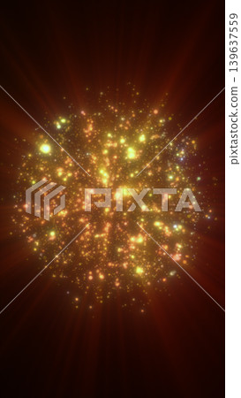 Abstract glowing cluster of golden particles and light sparks on a dark background, resembling cosmic energy or a festive burst. Abstract glowing cluster of golden particles and light sparks on a dark background, resembling cosmic energy or a festive burst. 139637559