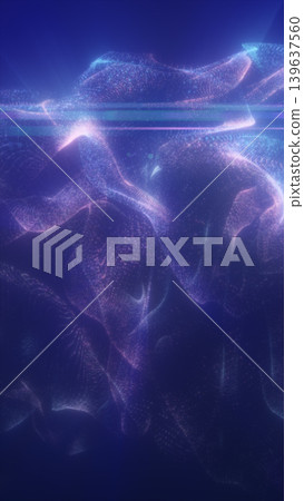 Flowing blue and pink particle fabric wave in dark space, creating an abstract digital landscape with soft glow and futuristic motion Flowing blue and pink particle fabric wave in dark space, creating an abstract digital landscape with soft glow and futuristic motion 139637560