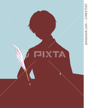 一位面容高貴的男孩手持羽毛筆的剪影 139637587
