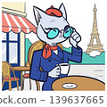 A cat character relaxing in a Parisian cafe. 139637665