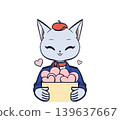A cat character holding a box full of hearts 139637667