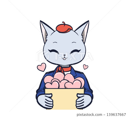 A cat character holding a box full of hearts A cat character holding a box full of hearts 139637667