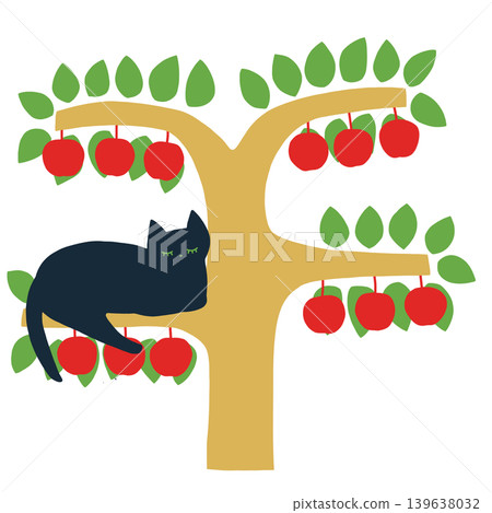A black cat on an apple tree 139638032