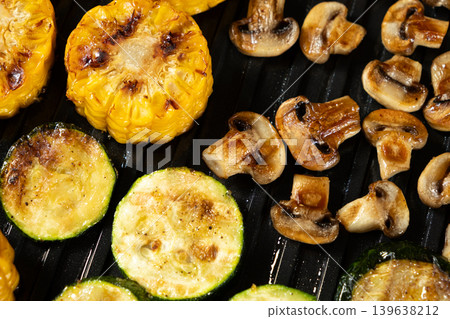 Assorted Grilled Vegetables and Mushrooms on Electric Contact Grill Assorted Grilled Vegetables and Mushrooms on Electric Contact Grill 139638212