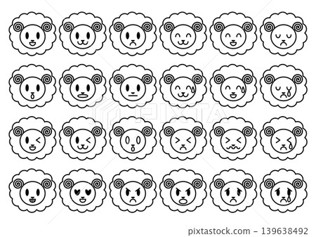 Sheep facial expression icon set (black and white) 139638492