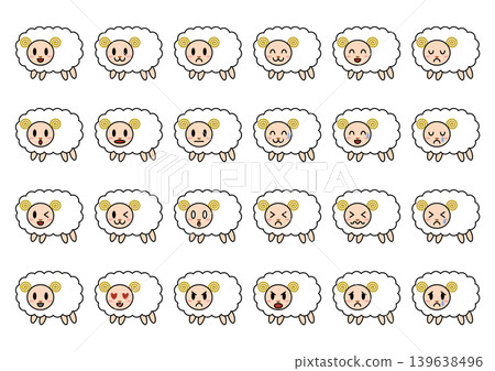 A set of sheep icons with various expressions (black border) A set of sheep icons with various expressions (black border) 139638496