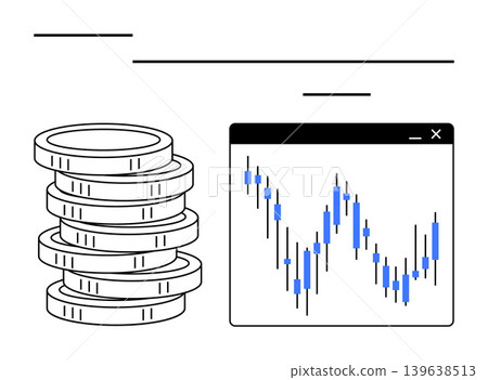 Financial growth, investment analytics, stock market trends, economic analysis, cryptocurrency, trading strategy. Stacked coins next to a candlestick chart interface. Financial growth and investment Financial growth, investment analytics, stock market trends, economic analysis, cryptocurrency, trading strategy. Stacked coins next to a candlestick chart interface. Financial growth and investment 139638513