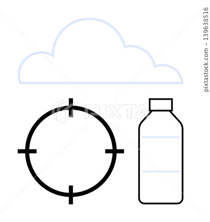 Cloud storage, recycling awareness, precise targeting, digital solutions, sustainability, data accuracy. Symbols of a cloud, target and bottle. Cloud computing and recycling awareness Cloud storage, recycling awareness, precise targeting, digital solutions, sustainability, data accuracy. Symbols of a cloud, target and bottle. Cloud computing and recycling awareness 139638516