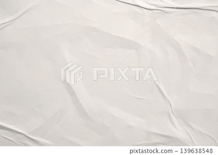 white crumpled and creased glued wrinkled paper poster texture background 139638548