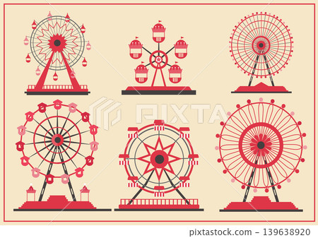 Set of Ferris Wheel from amusement park, vector illustrations Set of Ferris Wheel from amusement park, vector illustrations 139638920