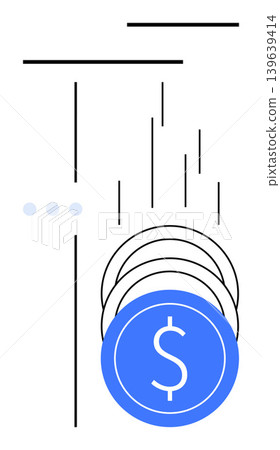 Financial growth, digital currency, investment strategies, cash flow, economic trends, banking solutions. Blue currency icon surrounded by abstract lines. Financial growth and digital currency Financial growth, digital currency, investment strategies, cash flow, economic trends, banking solutions. Blue currency icon surrounded by abstract lines. Financial growth and digital currency 139639414