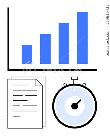 Business analytics, performance metrics, time management, productivity tools, efficiency tracking, data visualization. Bar chart, stopwatch and documents. Business analytics and performance metrics Business analytics, performance metrics, time management, productivity tools, efficiency tracking, data visualization. Bar chart, stopwatch and documents. Business analytics and performance metrics 139639435