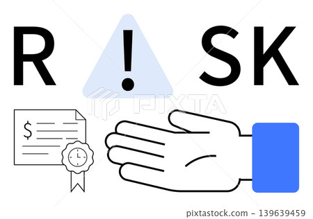 Business strategy, financial risk, investment safety, cautionary measures, decision making, economic analysis. The word risk with exclamation, hand and financial document. Business strategy Business strategy, financial risk, investment safety, cautionary measures, decision making, economic analysis. The word risk with exclamation, hand and financial document. Business strategy 139639459