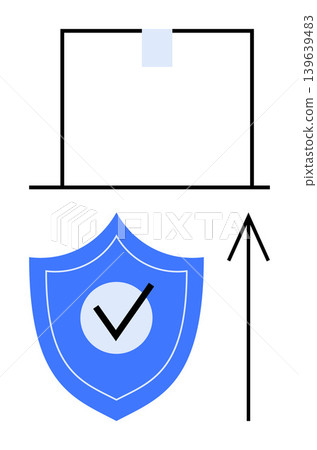 Security logistics, delivery tracking, data protection, reliable shipping, package safety, modern logistics. A blue shield with a checkmark and arrow below a parcel icon. Security logistics Security logistics, delivery tracking, data protection, reliable shipping, package safety, modern logistics. A blue shield with a checkmark and arrow below a parcel icon. Security logistics 139639483