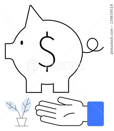 Personal finance, savings, investments, wealth management, economic planning, financial growth. Dollar symbol piggy bank, hand and plant. Savings and investments concept Personal finance, savings, investments, wealth management, economic planning, financial growth. Dollar symbol piggy bank, hand and plant. Savings and investments concept 139639519
