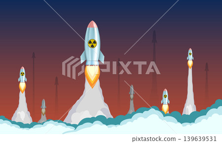 Launches nuclear missiles. Rockets take off Launches nuclear missiles. Rockets take off 139639531