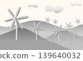 illustration of Wind Turbine Landscape with Grain Texture Background 139640032