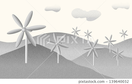 illustration of Wind Turbine Landscape with Grain Texture Background 139640032