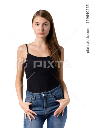 Slavic beauty in black top posing confidently Slavic beauty in black top posing confidently 139640265