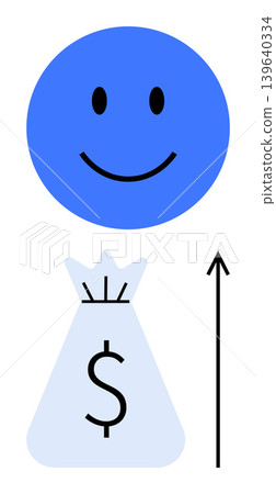 Financial growth, personal success, positive economy, wealth accumulation, business achievement, motivation. happy face above a money bag with upward arrow. Financial growth and personal success Financial growth, personal success, positive economy, wealth accumulation, business achievement, motivation. happy face above a money bag with upward arrow. Financial growth and personal success 139640334