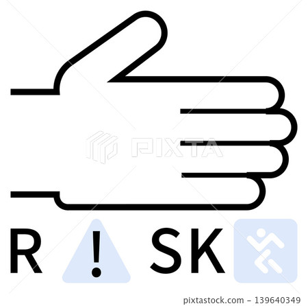 Risk management, safety protocols, hazard prevention, decision-making, caution symbols, workplace safety. Hand gesture with risk elements and warning icons. Risk management and safety protocols Risk management, safety protocols, hazard prevention, decision-making, caution symbols, workplace safety. Hand gesture with risk elements and warning icons. Risk management and safety protocols 139640349