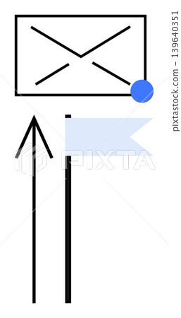Communication, email management, notifications, message alerts, information sharing, organization tools. Envelope with a blue dot and flag icon. Communication and email management visualization Communication, email management, notifications, message alerts, information sharing, organization tools. Envelope with a blue dot and flag icon. Communication and email management visualization 139640351