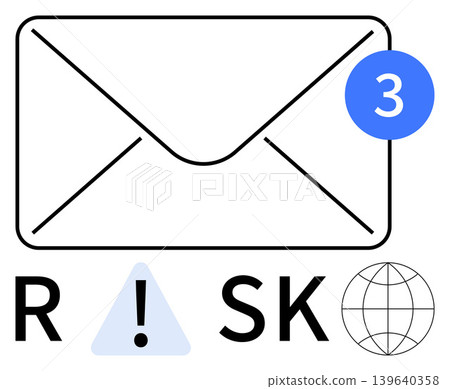 Email security, online threats, global correspondence, cybersecurity awareness, risk management, digital safety. Envelope with notification badge and alert icons. Email security and online threats Email security, online threats, global correspondence, cybersecurity awareness, risk management, digital safety. Envelope with notification badge and alert icons. Email security and online threats 139640358