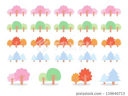 A set of cute tree-lined streets for spring, summer, autumn, and winter. A set of cute tree-lined streets for spring, summer, autumn, and winter. 139640713