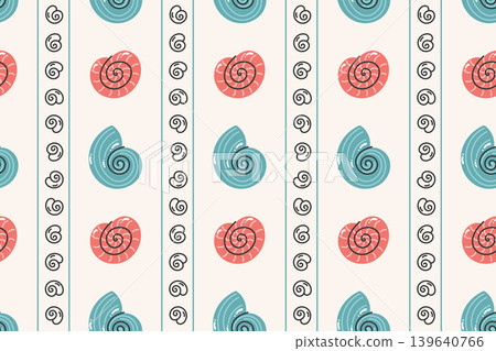 Vertical seashell ornament pattern with coral and marine motifs 139640766
