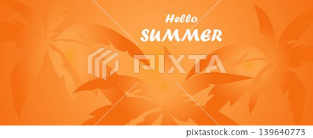 Summer poster vector set with tropical palm leaves and bright orange yellow green gradient background. Botanical holiday flyer collection for beach party, vacation promotion and seasonal wall art desi 139640773
