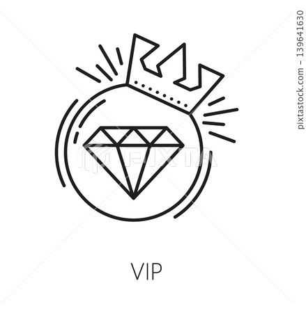 VIP member exclusive benefit line icon or pictogram. Loyalty program bonus outline vector symbol, exclusive benefit prize thin line pictogram. VIP membership reward icon with diamond gem, kings crown VIP member exclusive benefit line icon or pictogram. Loyalty program bonus outline vector symbol, exclusive benefit prize thin line pictogram. VIP membership reward icon with diamond gem, kings crown 139641630
