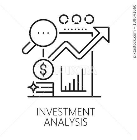 Investment analysis, finance line icon or pictogram. Stock market investment analysis vector pictogram, venture capital fund line symbol. Investor company sign with revenue growth data infographics Investment analysis, finance line icon or pictogram. Stock market investment analysis vector pictogram, venture capital fund line symbol. Investor company sign with revenue growth data infographics 139641660