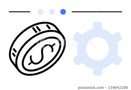 Fintech, automation, business optimization, digital economy, technology integration, financial services. Illustration a coin and gear icon. Fintech and automation symbol is 139642206