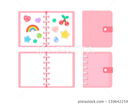Pink sticker book with illustration set Pink sticker book with illustration set 139642259
