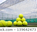 Tennis balls piled up on a tennis court | Practice/Sports image 139642473