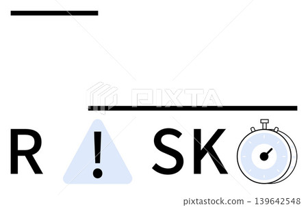 Risk management, time-sensitive decisions, safety protocol, warning systems, critical problem-solving, hazard identification. Triangle with exclamation mark, stopwatch letters R and SK. Risk Risk management, time-sensitive decisions, safety protocol, warning systems, critical problem-solving, hazard identification. Triangle with exclamation mark, stopwatch letters R and SK. Risk 139642548