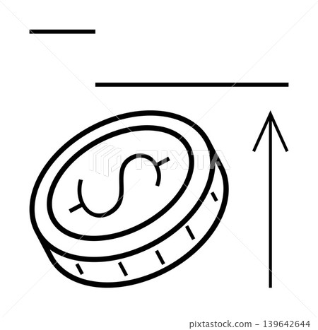 Financial success, economic growth, business analytics, currency trends, financial planning, wealth creation. A dollar coin and arrow on a white background. Economic growth and business analytics Financial success, economic growth, business analytics, currency trends, financial planning, wealth creation. A dollar coin and arrow on a white background. Economic growth and business analytics 139642644