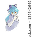 A girl in a white kimono with light blue hair. 139642649
