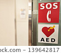 AED Automated External Defibrillator and SOS Sign. 139642817