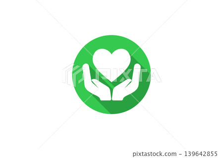 Green Heart Hands Icon Representing Care, Charity, Support and Protection for Health and Community Green Heart Hands Icon Representing Care, Charity, Support and Protection for Health and Community 139642855