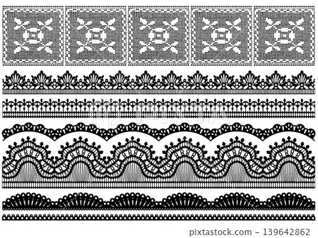 Classic black lace pattern and border trim set (elegant antique material) 139642862